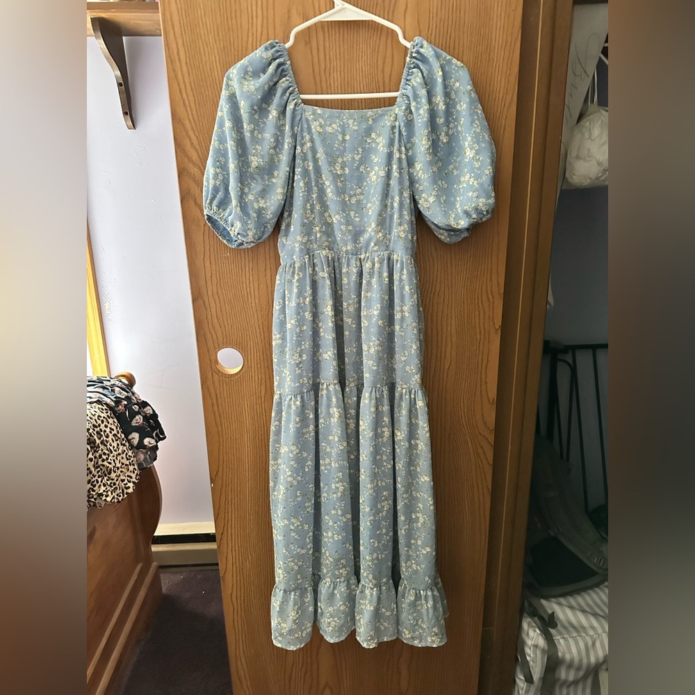 Mikarose Light Blue Floral Long Sleeve Dress